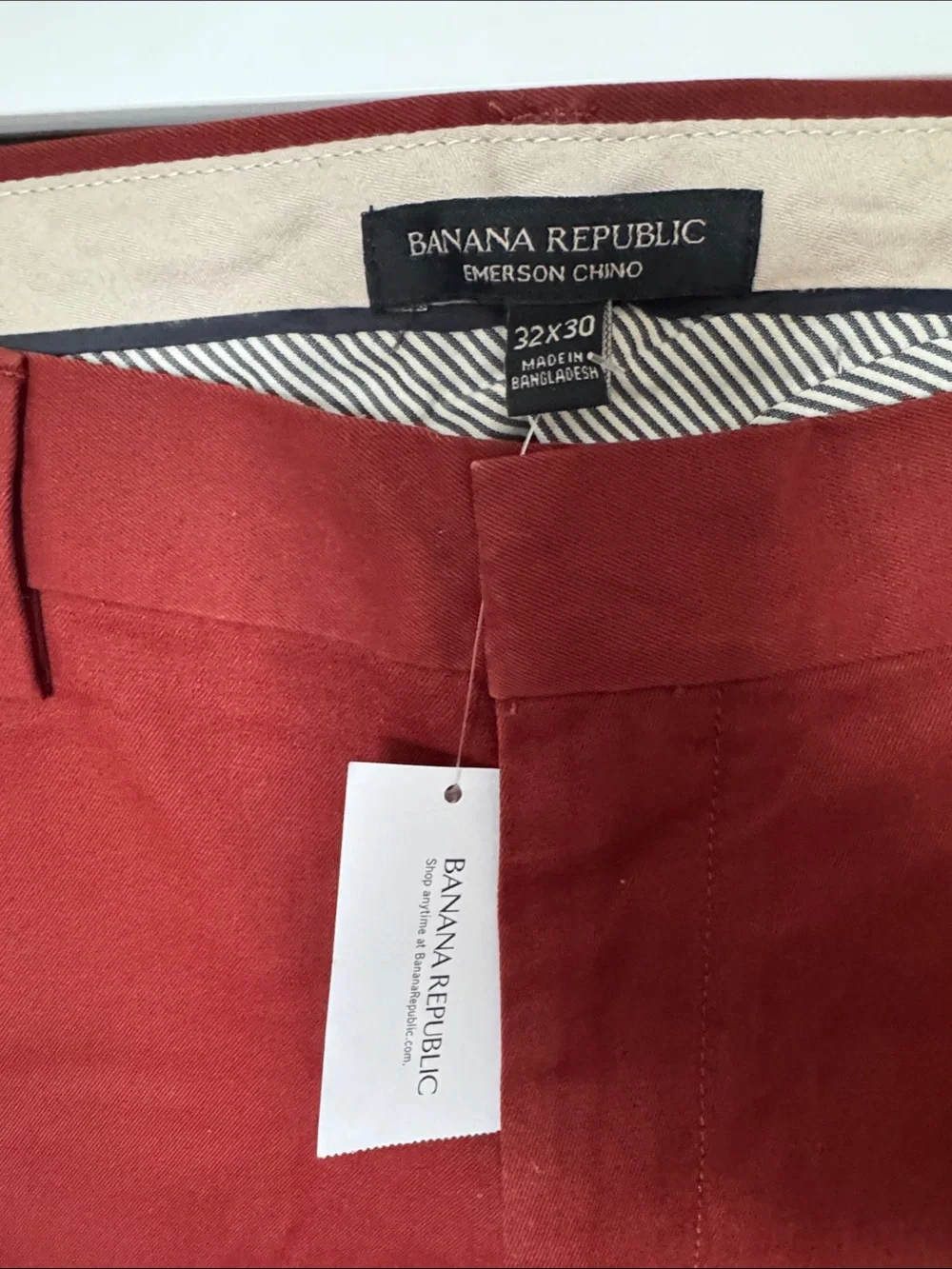 NWT Banana Republic Men's Rust Red Emerson Chino Pants 32x30 100% Organic Cotton